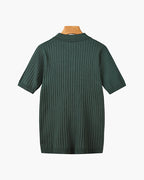 Polo masculina tricot algodão canelada com colarinho e botões manga curta
