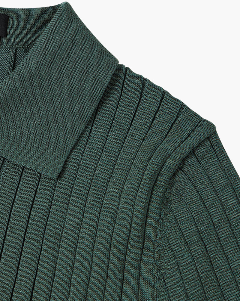 Polo masculina tricot algodão canelada com colarinho e botões manga curta