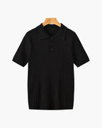 Polo masculina tricot algodão canelada com colarinho e botões manga curta
