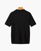 Polo masculina tricot algodão canelada com colarinho e botões manga curta