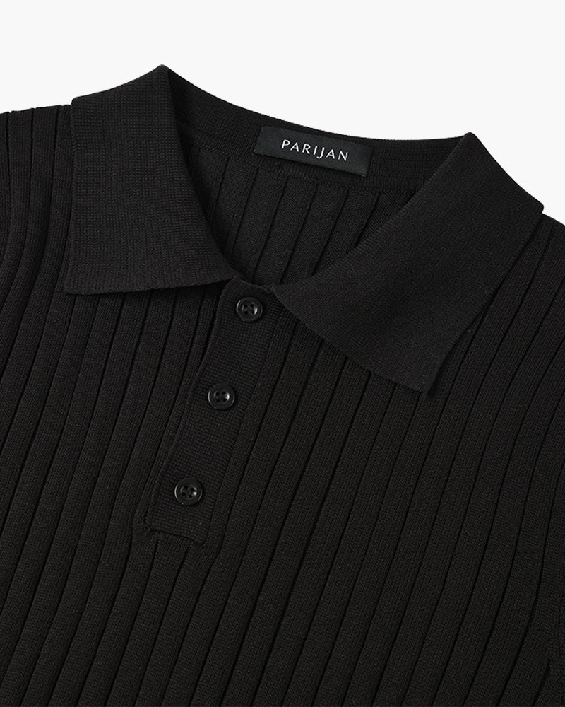 Polo masculina tricot algodão canelada com colarinho e botões manga curta