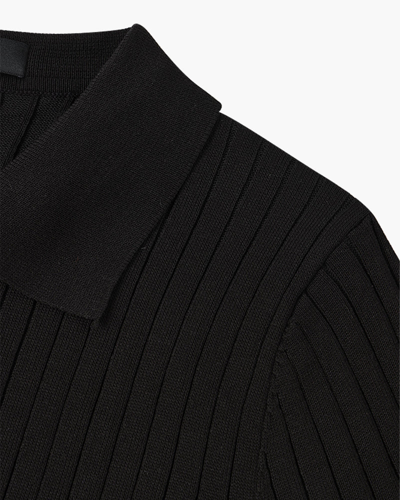 Polo masculina tricot algodão canelada com colarinho e botões manga curta
