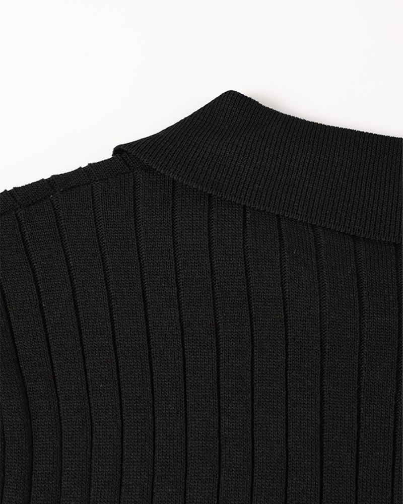 Polo masculina tricot algodão canelada com colarinho e botões manga curta