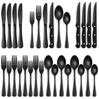 Conjunto de talheres pretos 24 peças aço inoxidável para 4 pessoas, moderno
