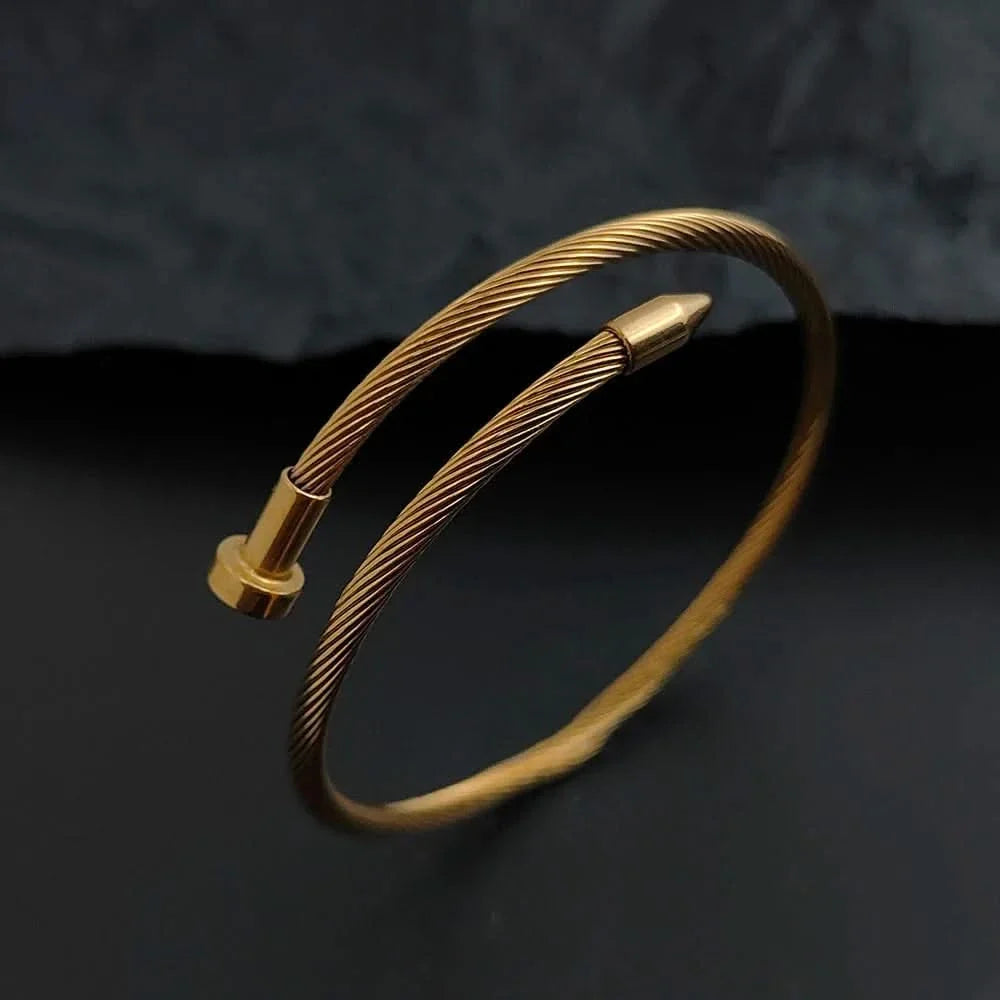 Pulseira aço inoxidável ajustável design prego acabamento polido