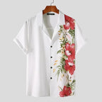Camisa masculina havaiana linho floral manga curta com botões