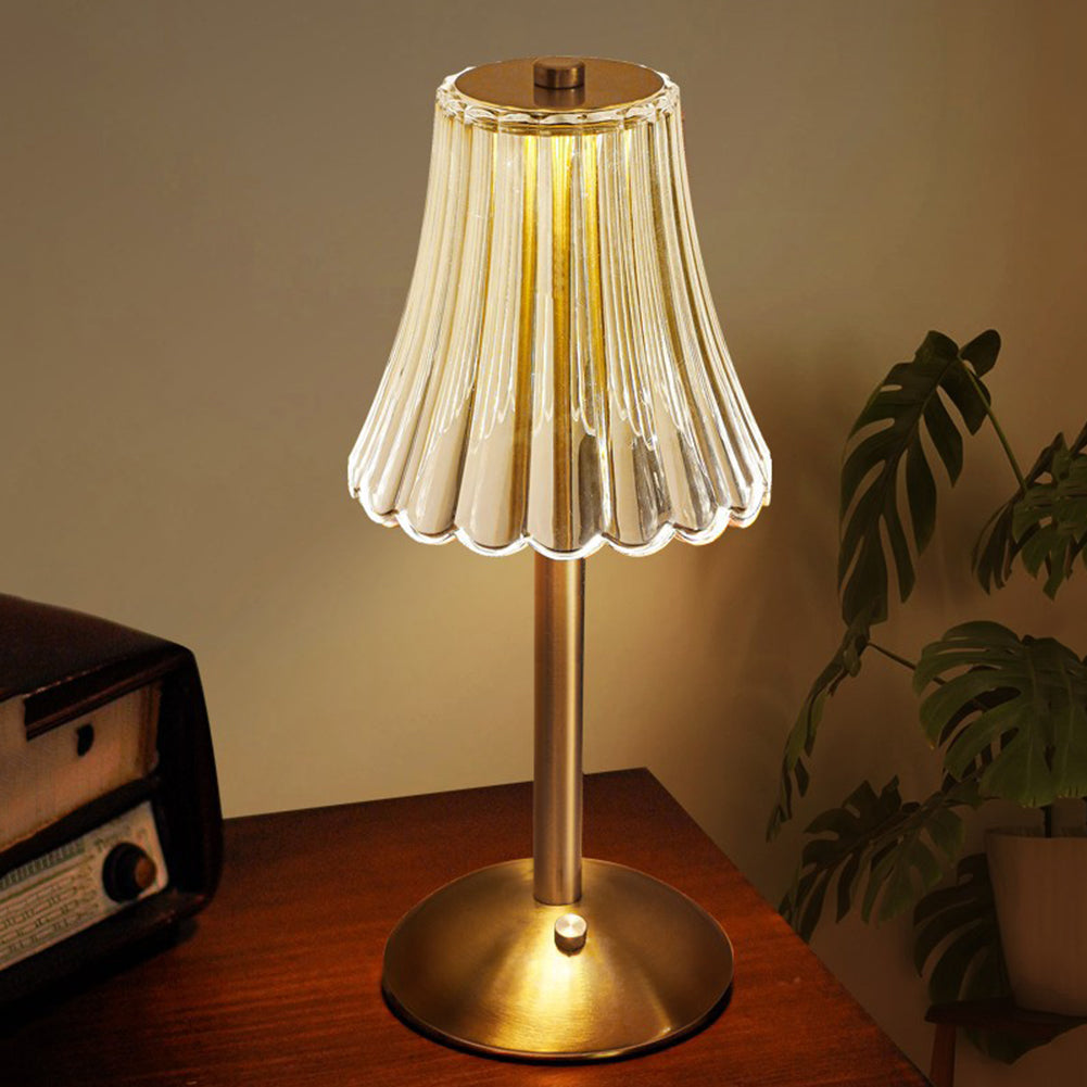 Candeeiro de mesa LED design cristal dourado sem fios com controlo tátil regulável