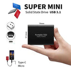 SSD externa 128TB USB 3.1 e USB-C, design compacto e resistente