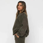 Conjunto moletom corduroy relaxado com joggers e cordão