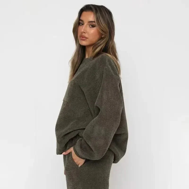 Conjunto moletom corduroy relaxado com joggers e cordão