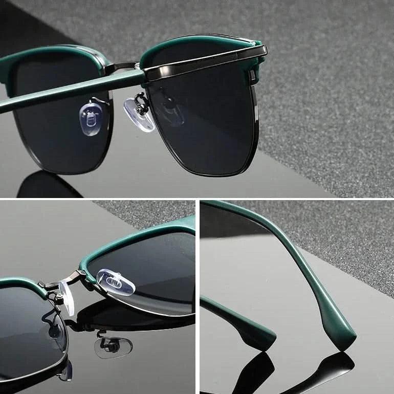 Óculos de sol clubmaster armação metálica polida com lentes policarbonato anti-risco