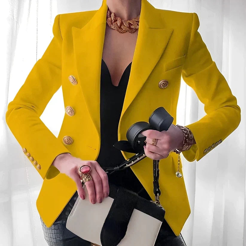 Blazer feminino ombros estruturados botão simples manga longa