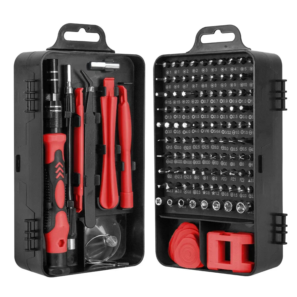 Kit de chaves de precisão 115 em 1 com bits magnéticos para reparação eletrónica