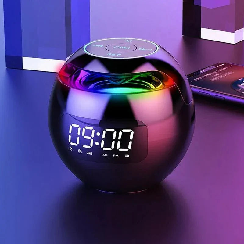 Colunas Bluetooth com relógio digital, despertador e luz LED para quarto