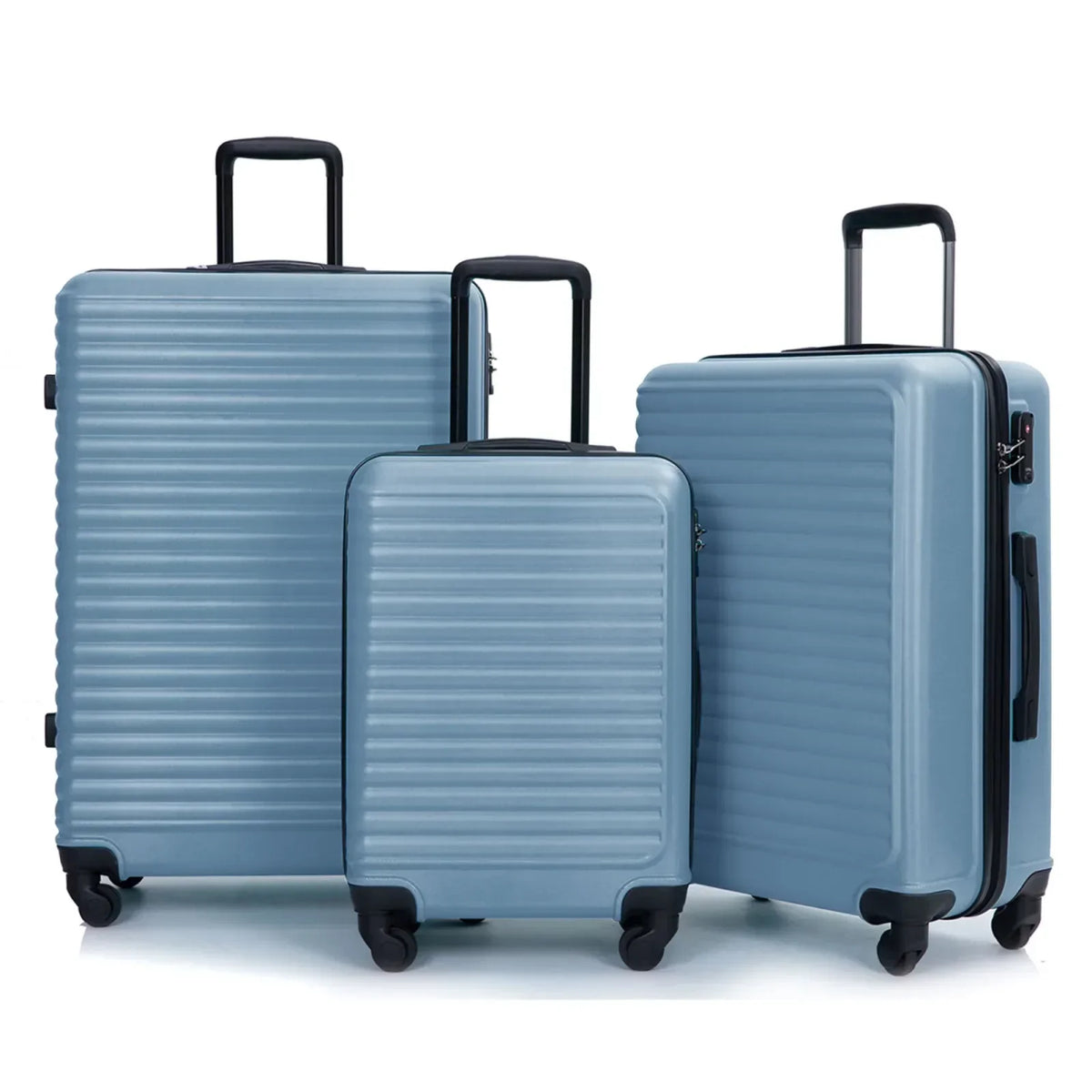 Conjunto de malas de viagem ABS rígido 3 peças azul com rodas 360° e cadeado TSA
