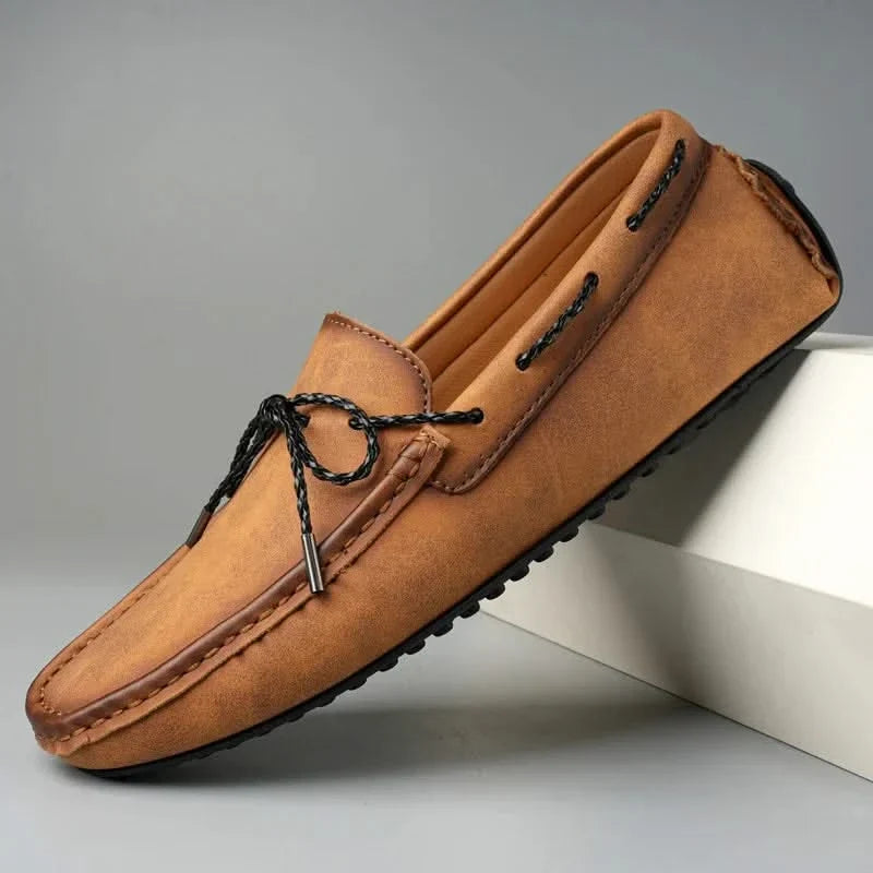 Mocassins couro genuíno slip-on leve com costura moccasin clássica