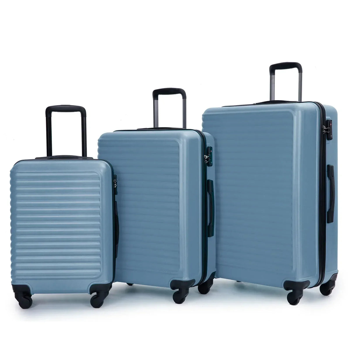 Conjunto de malas de viagem ABS rígido 3 peças azul com rodas 360° e cadeado TSA