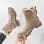 Botas femininas sola grossa com zíper lateral cano médio inverno