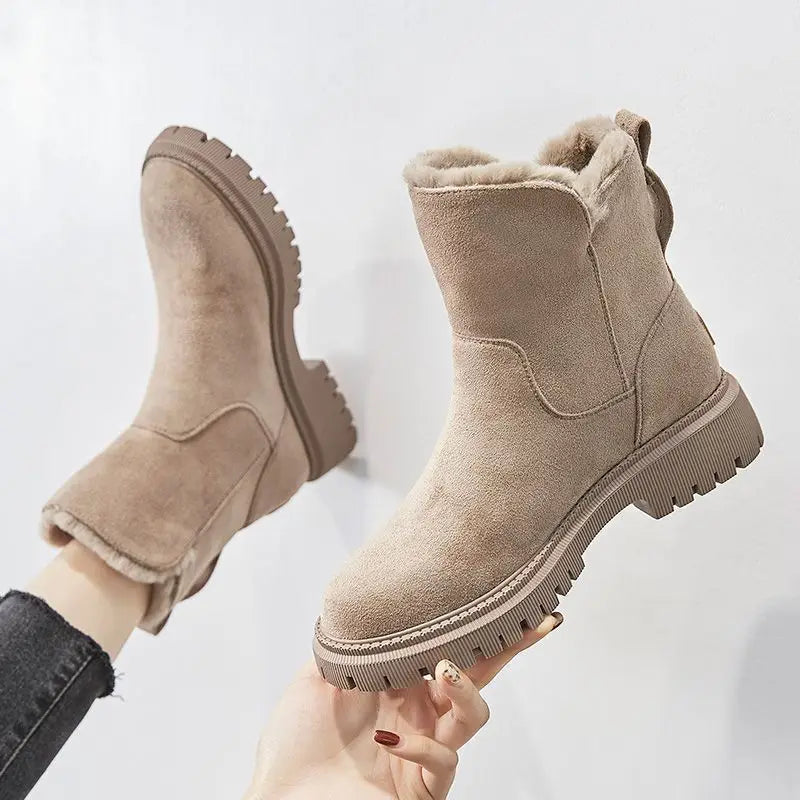 Botas femininas sola grossa com zíper lateral cano médio inverno