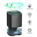 Desumidificador portátil 2 em 1 de 1000 ml com filtro de ar e luz noturna colorida, compacto e silencioso