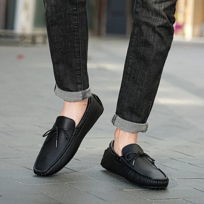 Mocassins couro genuíno slip-on leve com costura moccasin clássica