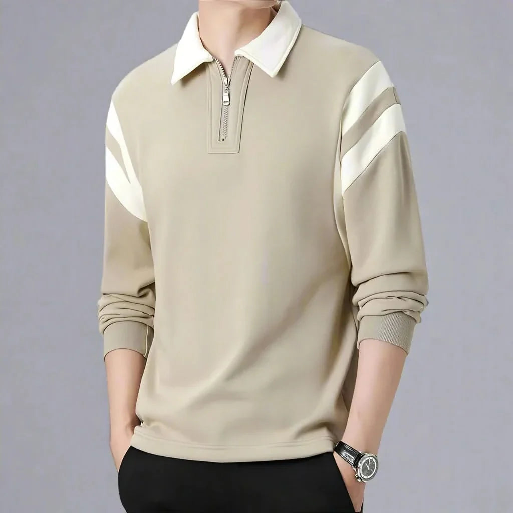 Polo manga longa com zíper e design color block para homem