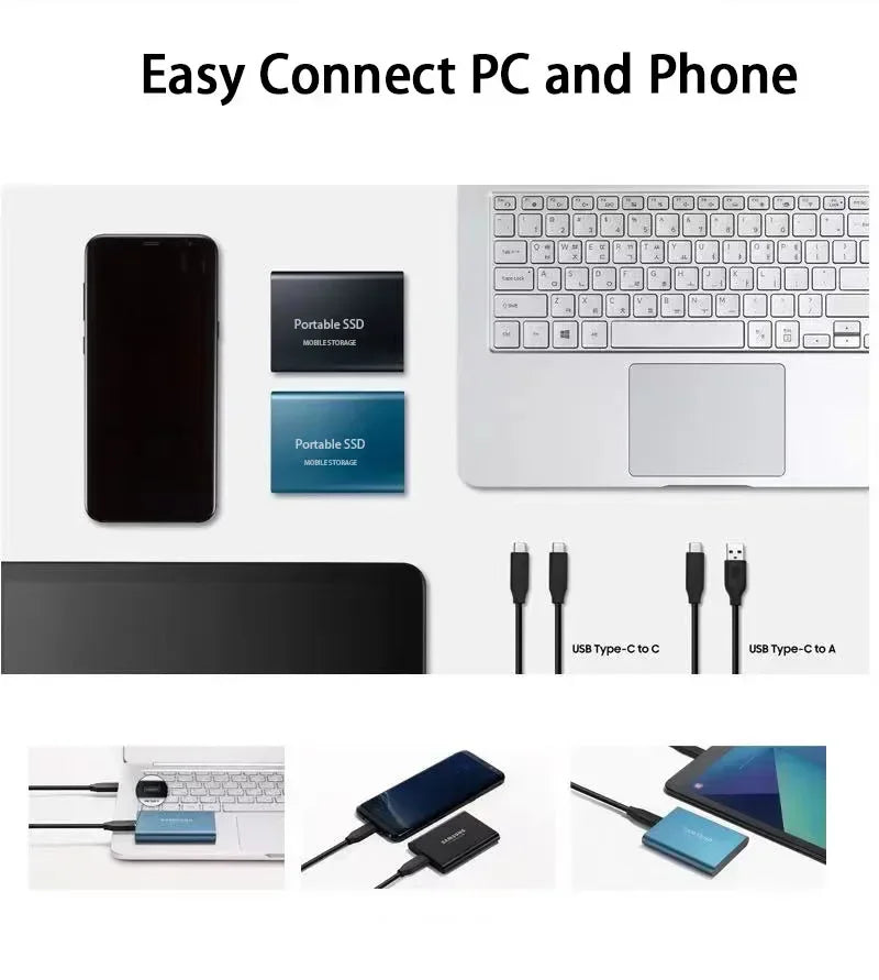 SSD externa 128TB USB 3.1 e USB-C, design compacto e resistente