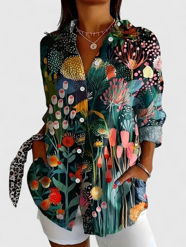 Blusa feminina estampa colorida corte confortável manga curta