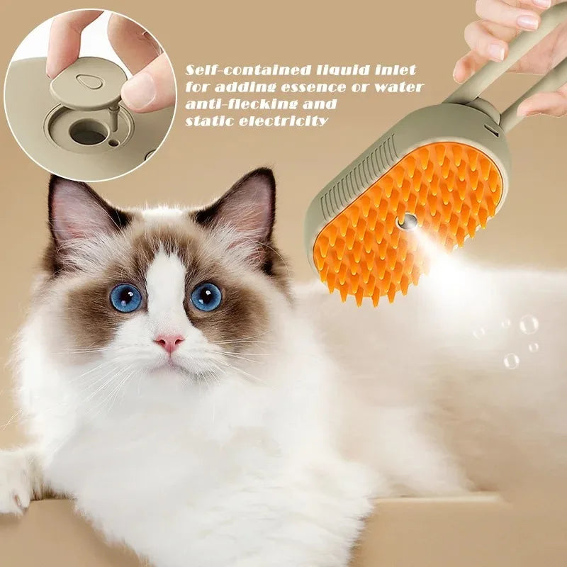 Escova elétrica a vapor 3 em 1 para animais, cuidado e remoção de pelo para cães e gatos