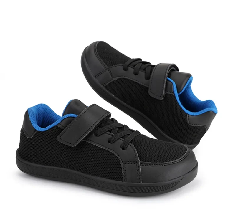 Sapatilhas barefoot infantis respiráveis e leves com velcro, bico largo e design zero-drop