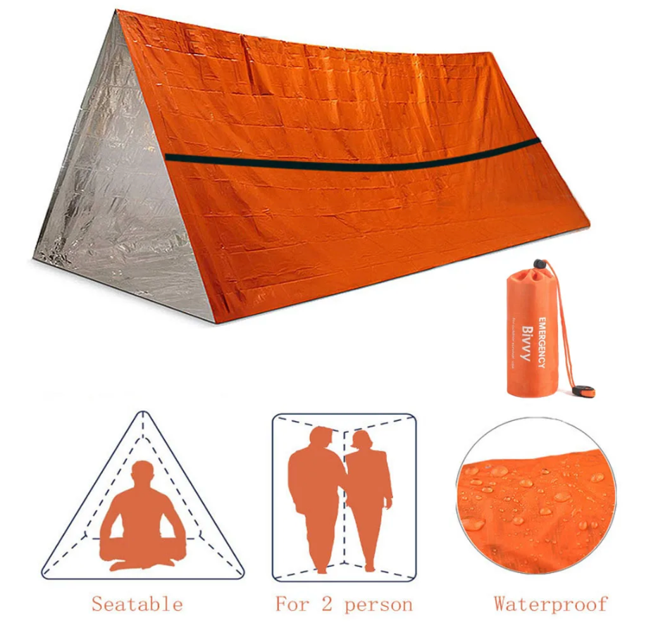 Tenda de sobrevivência Mylar para 2 pessoas resistente ao vento e frio