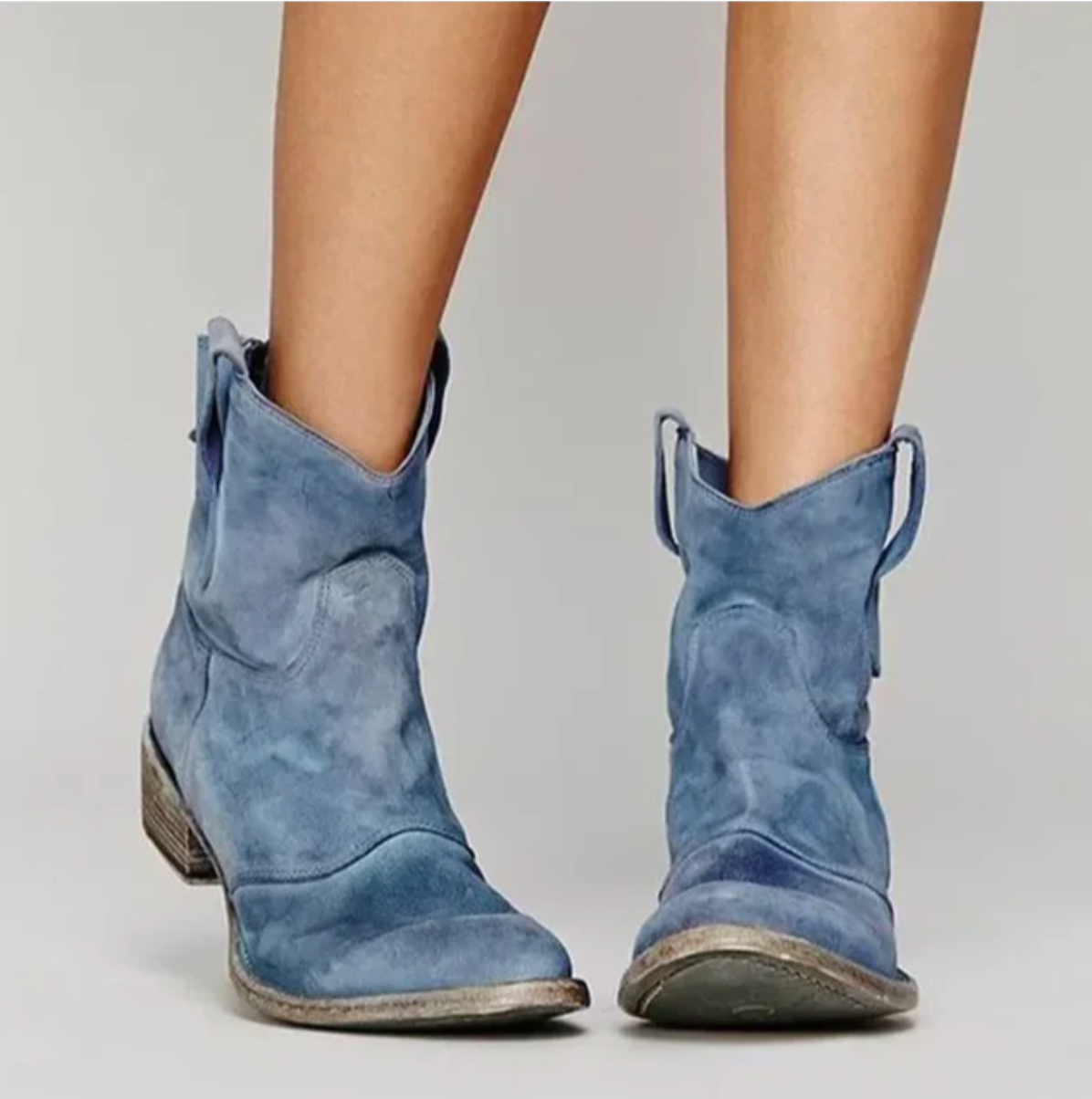 Botas femininas western camurça salto baixo bico redondo estilo country