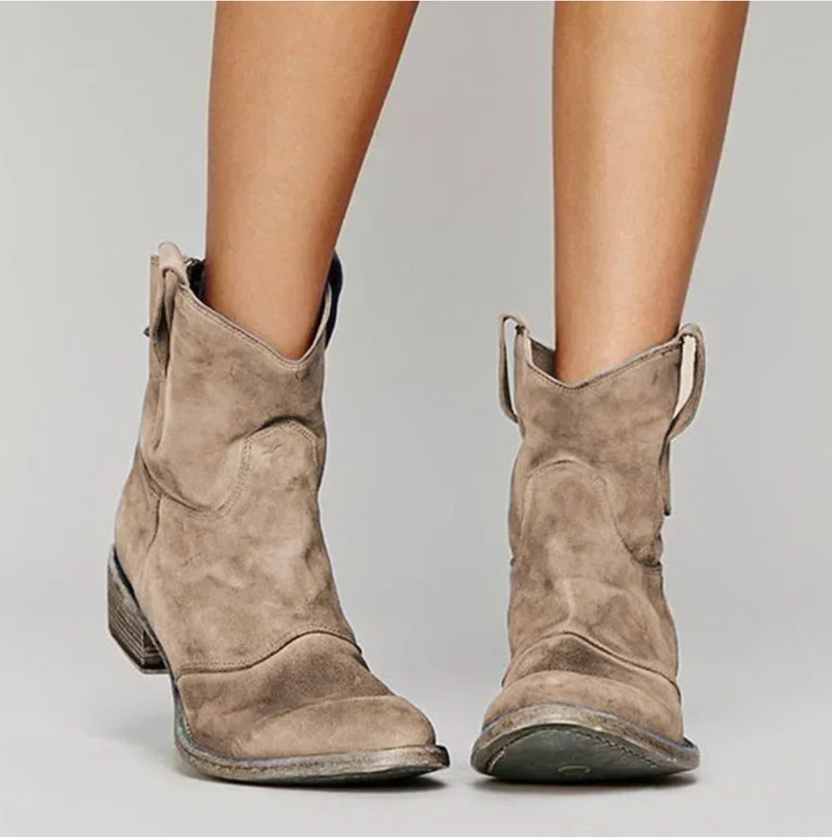 Botas femininas western camurça salto baixo bico redondo estilo country