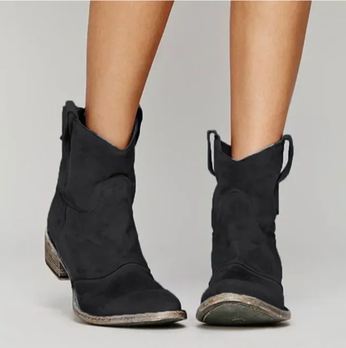 Botas femininas western camurça salto baixo bico redondo estilo country