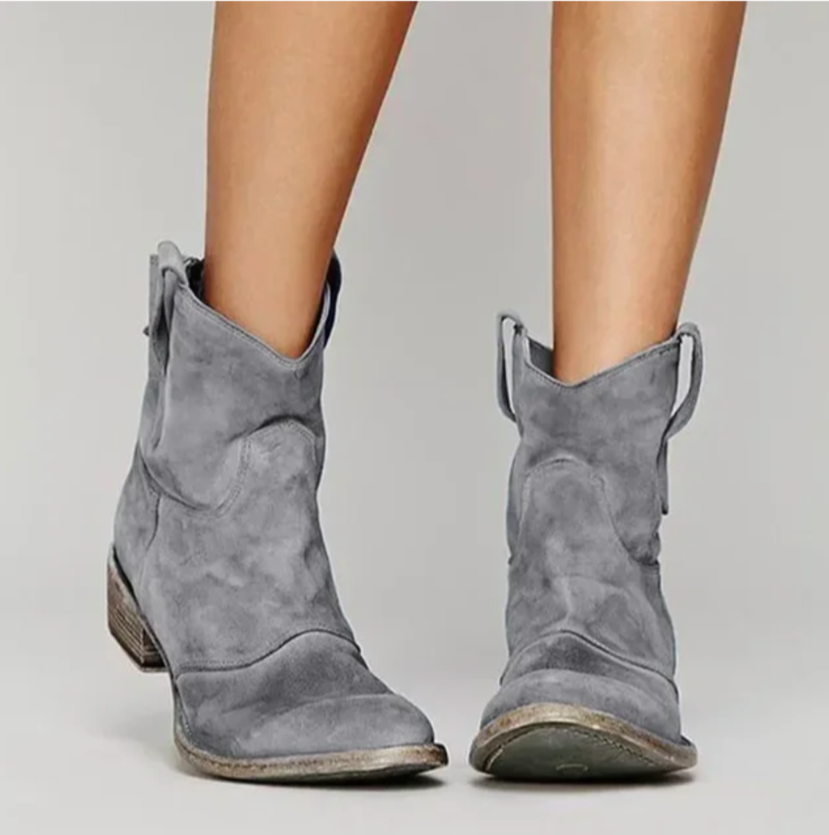 Botas femininas western camurça salto baixo bico redondo estilo country