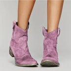 Botas femininas western camurça salto baixo bico redondo estilo country