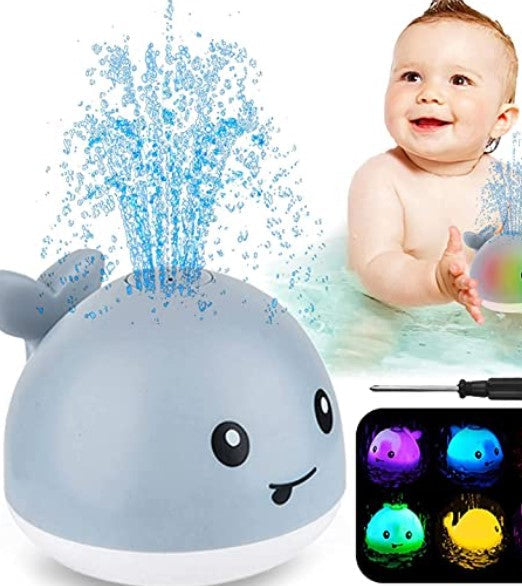 Brinquedo de banho baleia com jato de água automático e luzes LED coloridas para bebés