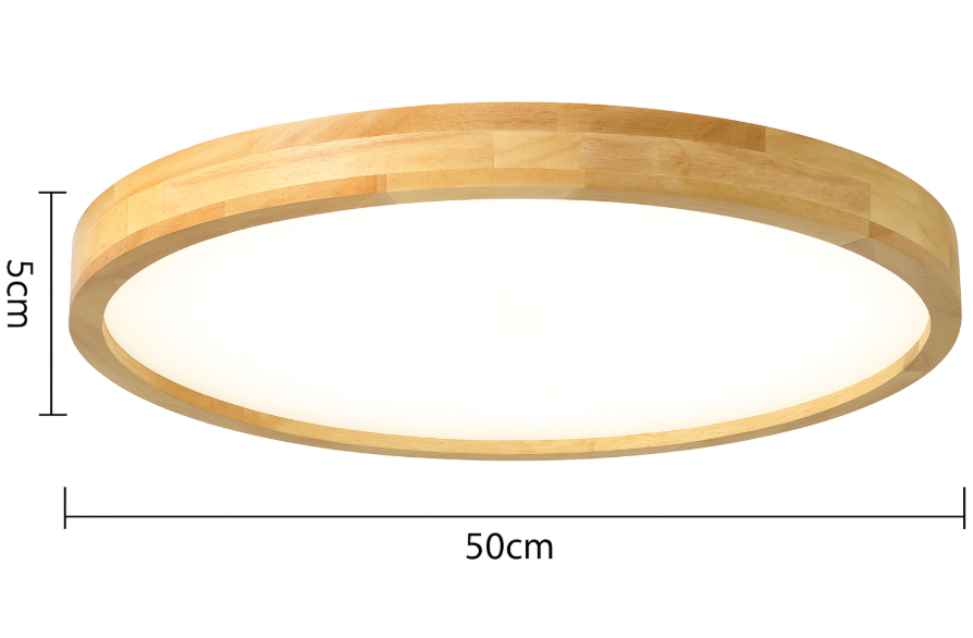 Plafão LED redondo em madeira maciça, estilo nórdico ultra-fino regulável, Ø30 cm
