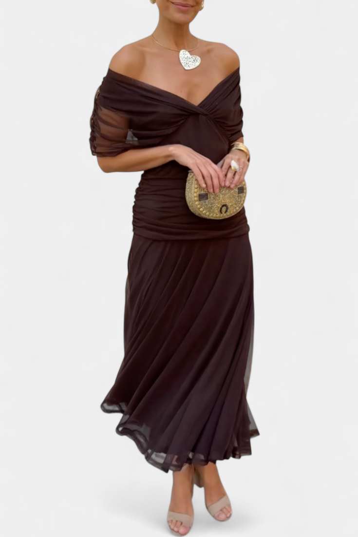 Vestido feminino floral decote V saia longa com cintura franzida