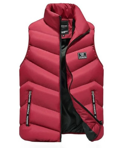 Colete masculino puffer acolchoado com gola alta e fecho com zíper