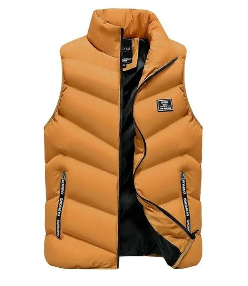 Colete masculino puffer acolchoado com gola alta e fecho com zíper