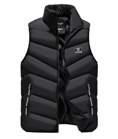 Colete masculino puffer acolchoado com gola alta e fecho com zíper