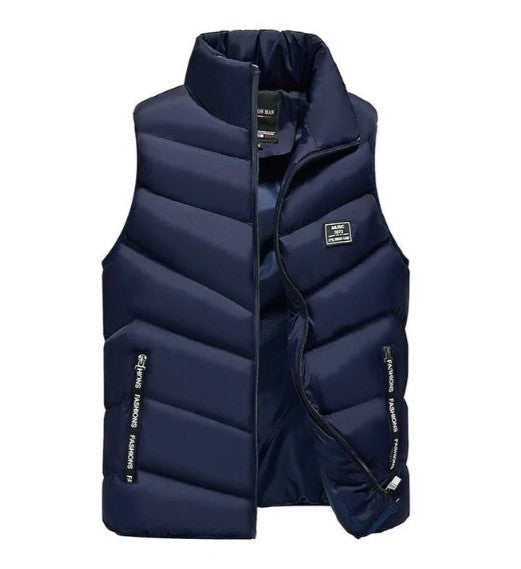 Colete masculino puffer acolchoado com gola alta e fecho com zíper