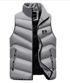 Colete masculino puffer acolchoado com gola alta e fecho com zíper