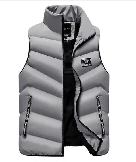 Colete masculino puffer acolchoado com gola alta e fecho com zíper