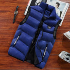 Colete masculino puffer acolchoado com gola alta e fecho com zíper