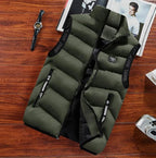 Colete masculino puffer acolchoado com gola alta e fecho com zíper