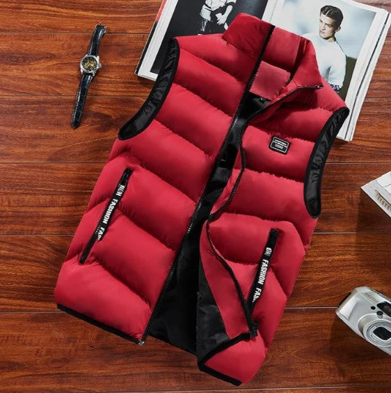 Colete masculino puffer acolchoado com gola alta e fecho com zíper