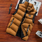 Colete masculino puffer acolchoado com gola alta e fecho com zíper