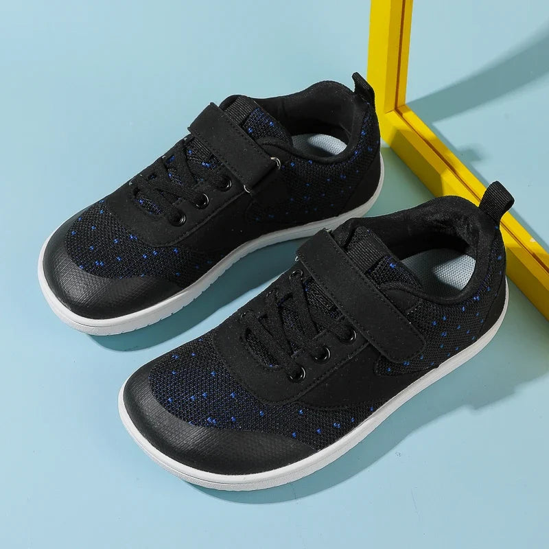 Sapatilhas barefoot infantis leves com sola antiderrapante e biqueira larga, unissexo